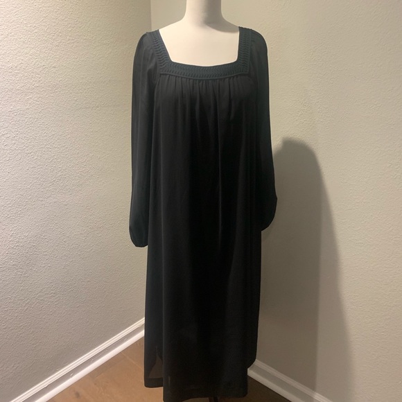 HANAE MORI- Vintage 1970s Black Midi Dress 
Square Neck Sheer - Picture 4 of 10